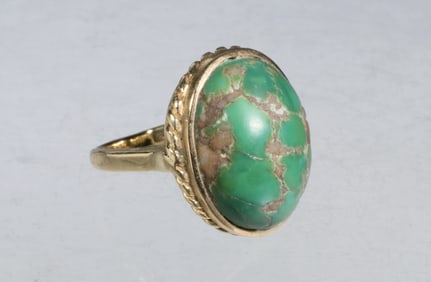 14K YELLOW GOLD AND TURQUOISE LADIES RING
