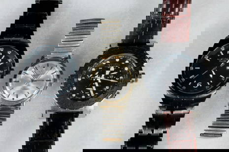 (3) GOLD AND STAINLESS STEEL GENT'S WRISTWATCHES: Group of (3) Gent's Watches, including: Vintage Omega Automatic Seamaster with 14K gold filled case, engraved on backplate "High Standard Mfg. Corp., 1942-1967, G.A. Redman", with Speidel link band, i