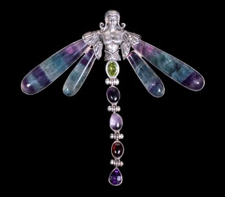 ART NOUVEAU STYLE STERLING SILVER DRAGONFLY BROOCH/PENDANT