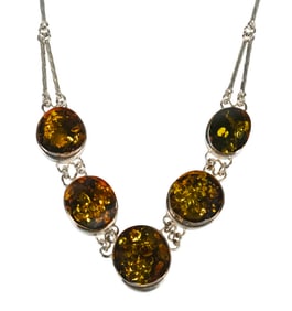 FRENCH STERLING SILVER AND AMBER LINK NECKLACE