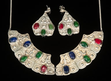 ANTIQUE GILT SILVER NECKLACE AND EARRING SET