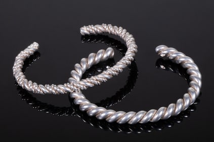 (2) TWISTED STERLING SILVER CUFF BRACELETS
