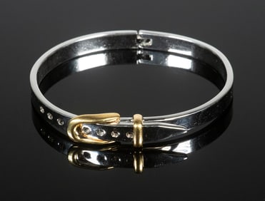 STERLING SILVER BUCKLE-FORM BANGLE BRACELET