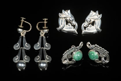 (3) PR MEXICAN STERLING SILVER SCREW BACK EARRINGS