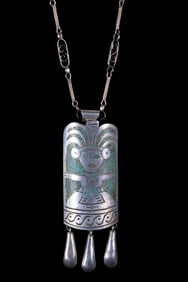 MEXICAN SILVER NECKLACE & TAXCO PENDANT/BROOCH
