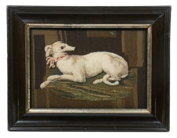 VICTORIAN RAISED WOOLWORK DOG PICTURE
