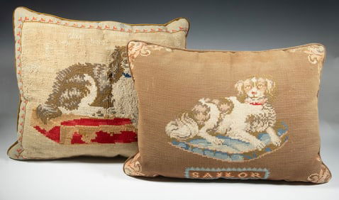 (2) NEEDLEPOINT PILLOWS OF MRS. ASTOR'S FAVORITE DOGS