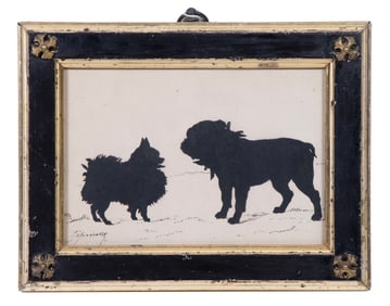 19TH SILHOUETTE OF TWO SMALL DOGS