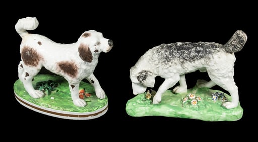 (2) EARLY DERBY PORCELAIN DOG FIGURINES