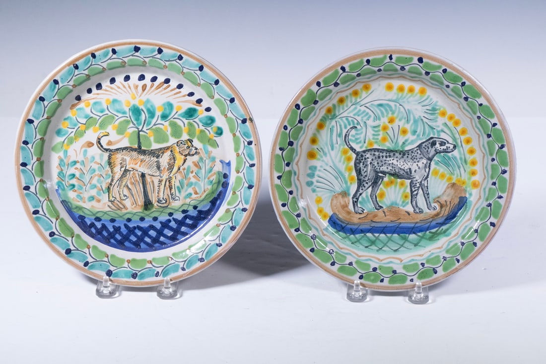 PR MEXICAN HAND-PAINTED POTTERY DOG PLATES BY GORKY GONZALEZ (1 of 2)