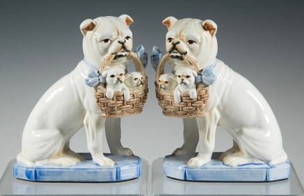 PR PORCELAIN “BULLDOGS WITH PUPPIES” BY FITZ AND FLOYD