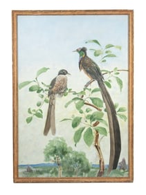 PAINTING OF EXOTIC BIRDS, CIRCA 1930S, ILLEGIBLY SIGNED