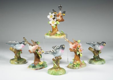 (6) CROWN STAFFORDSHIRE PORCELAIN BIRD FIGURINES, ENGLAND