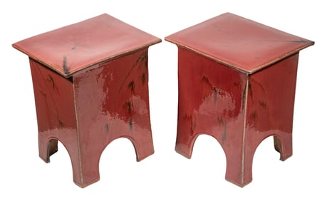 PAIR OF JAPANESE RAKU STYLE GARDEN SEATS