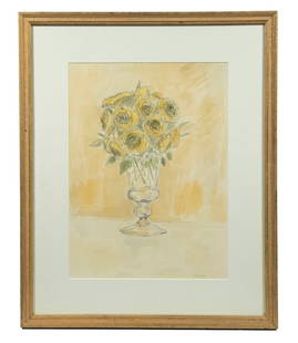 ANDRE MASSON (CT/FRANCE/SPAIN, 1896-1987): A Dozen Roses, graphite and watercolor on paper, signed lower right, in gilt stick frame, matted under glass. Inscribed verso "Powder Room" and "To Mrs. Astor with Love, Charles".From the estate of Br