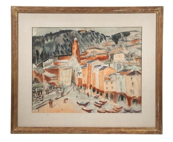 1930'S WATERCOLOR OF FRENCH RIVIERA