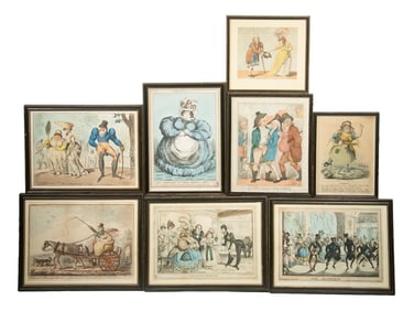 (8) EARLY 19TH C. BRITISH CARICATURE PRINTS, VARIOUS FRAMES