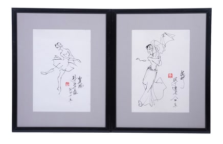(2) LI RUIDING (CHINESE) STAGE COSTUME SKETCHES, 1984