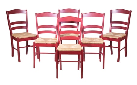 (SET OF 6) MODERN FRENCH RED COUNTRY CHAIRS