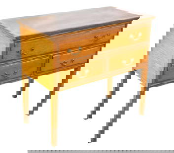 COUNTRY CHIPPENDALE COUNTRY PUMPKIN PINE TWO-DRAWER SERVER: Nicely Proportioned, with molded overhanging top, one over three deep drawers retaining the original Queen Anne brasses, raised on slender square tapered legs.From the estate of Brooke Astor at her su