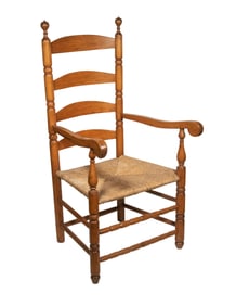 18TH C. NEW ENGLAND MAPLE LADDERBACK ARMCHAIR
