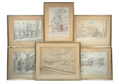 (6) ADRIAN MAURICE DAINTREY (BRITISH, 1902-1988), LONDON ARCHITECTURAL VIEWS ,1950S