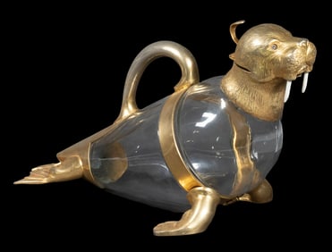 GILT MOUNTED WALRUS FIGURAL DECANTER