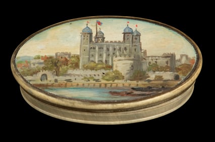18TH C. HORN SNUFF BOX, PAINTED