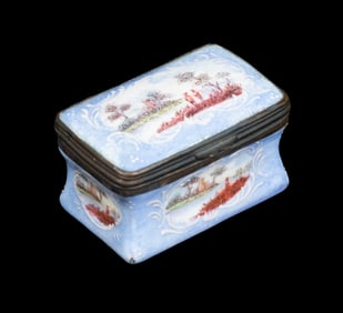 18TH C. BATTERSEA ENAMELED SNUFF BOX