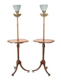 PAIR OF CUSTOM SIDE TABLES WITH LAMPS