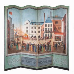 FOUR PANEL REGENCY STYLE PAINTED FOLDING SCREEN