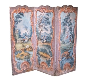 EARLY 19TH C. FRENCH THREE-FOLD PAINTED SCREEN