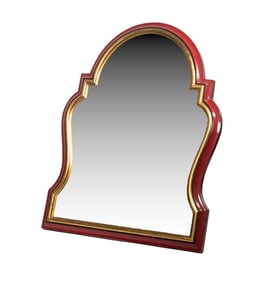 RED LACQUER AND GILT TABLETOP MIRROR