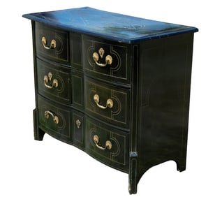 FRENCH EMPIRE BLACK CHEST WITH BRASS STRING INLAY