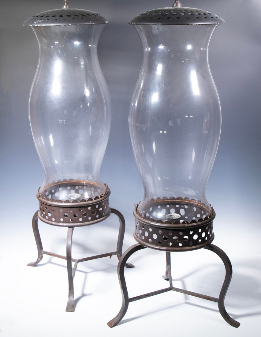 PAIR OF LARGE FLOOR STANDING PATIO HURRICANE CANDLE LAMPS (1 of 1)