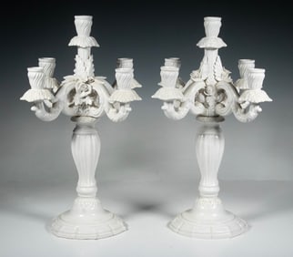 PR ITALIAN WHITE GLAZED CERAMIC TABLE LAMPS, MARKED “L.Z. ITALY”