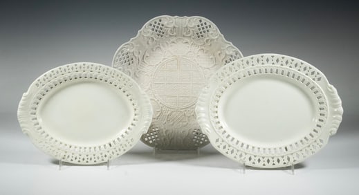 (3) ENGLISH WHITE SALT-GLAZED STONEWARE AND CREAMWARE PIERCED DISHES