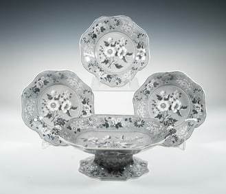 (4) SPODE BLACK TRANSFERWARE DISHES, 19TH CENTURY