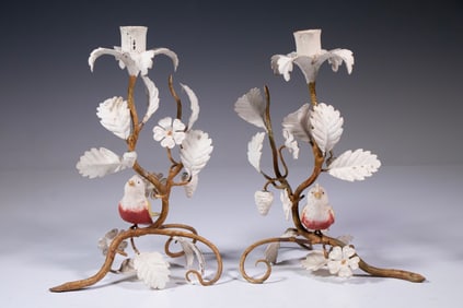 PR ITALIAN PAINTED METAL CANDLE HOLDERS