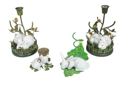 (4) WHIMSICAL FIGURAL CANDLE HOLDERS BY PETITES CHOSES