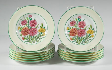 (12) WEDGWOOD BONE CHINA PLATES, “GARDEN CLUB” (W3037), CIRCA 1935–1950S