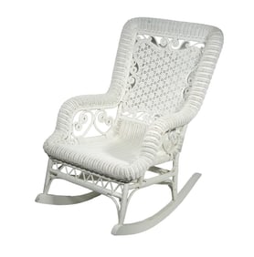 FANCY VICTORIAN WHITE WICKER ROCKER