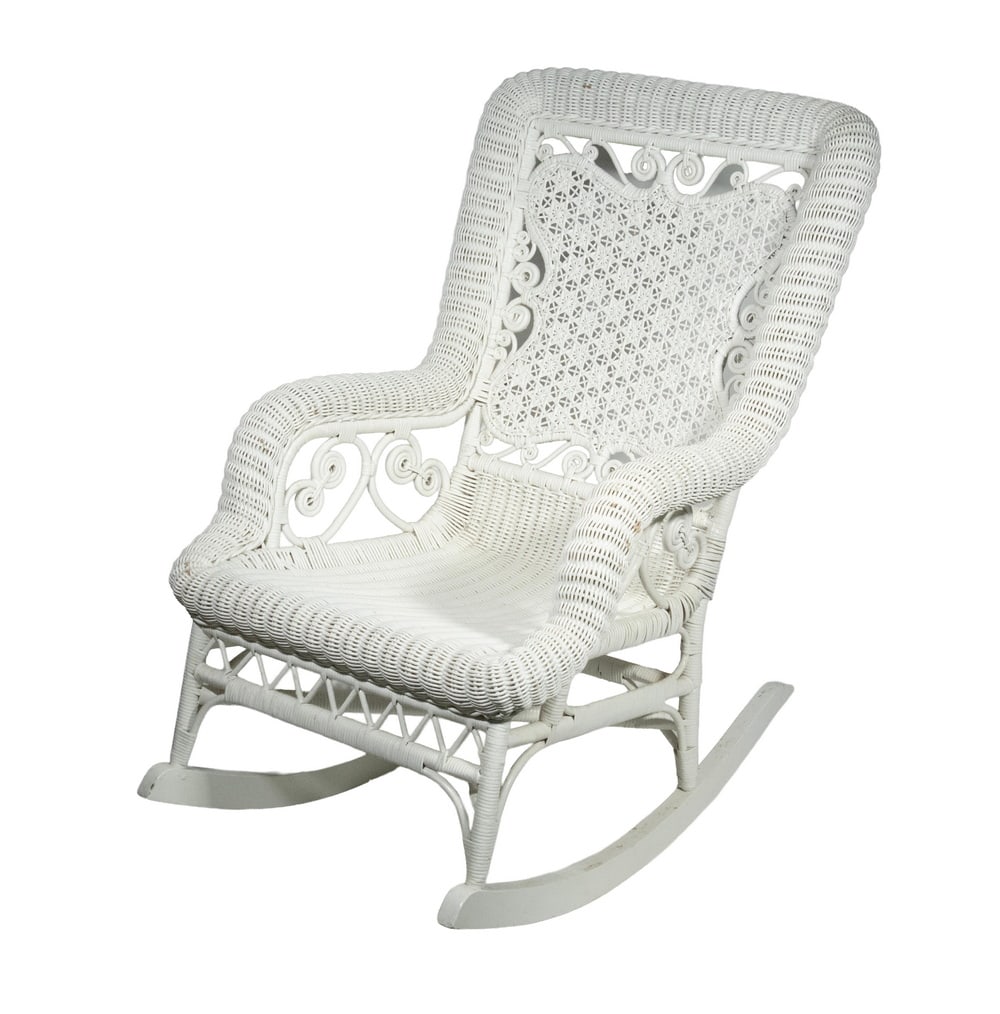 FANCY VICTORIAN WHITE WICKER ROCKER (1 of 3)