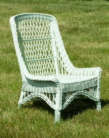 PERIOD BAR HARBOR WICKER LADIES CHAIR IN GREEN PAINT