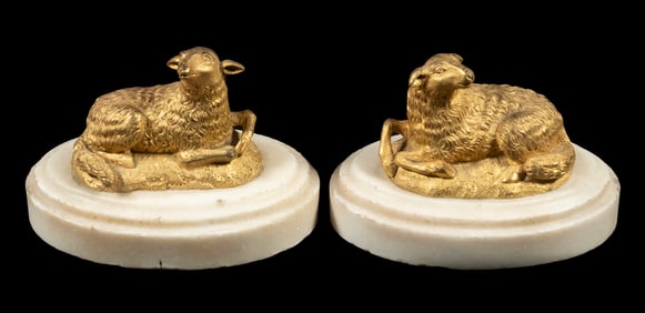 PR BRONZE RECUMBENT LAMB FIGURES