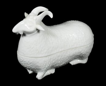 MOTTAHEDEH GOAT FORM PORCELAIN LIDDED DISH