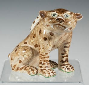 HAND-PAINTED CERAMIC LEOPARD SCULPTURE BY ABRIGO BIANCHINI, SIGNED, ITALY