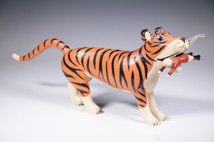 FOLK ART CARVED WOOD TIGER FIGURE