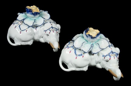 PR ITALIAN PORCELAIN ELEPHANT FORM BOXES