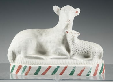 AMERICAN PAINTED CHALKWARE LAMB AND EWE, PENNSYLVANIA